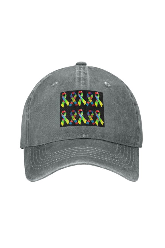 Men Women Washed Twill Baseball Cap Autism Awareness Month Adjustable Dad Hat Gray