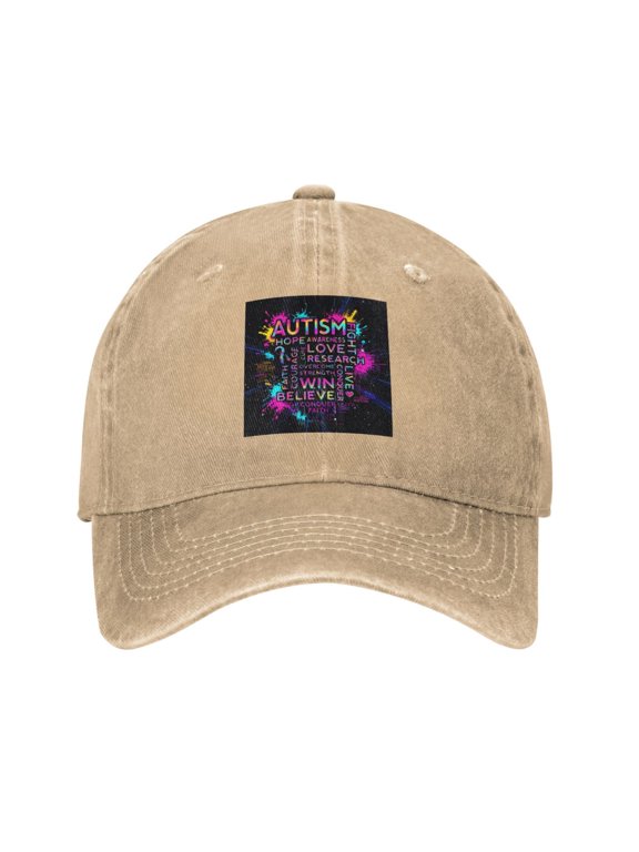 Men Women Washed Twill Baseball Cap Autism Awareness Patterm Adjustable Dad Hat Natural