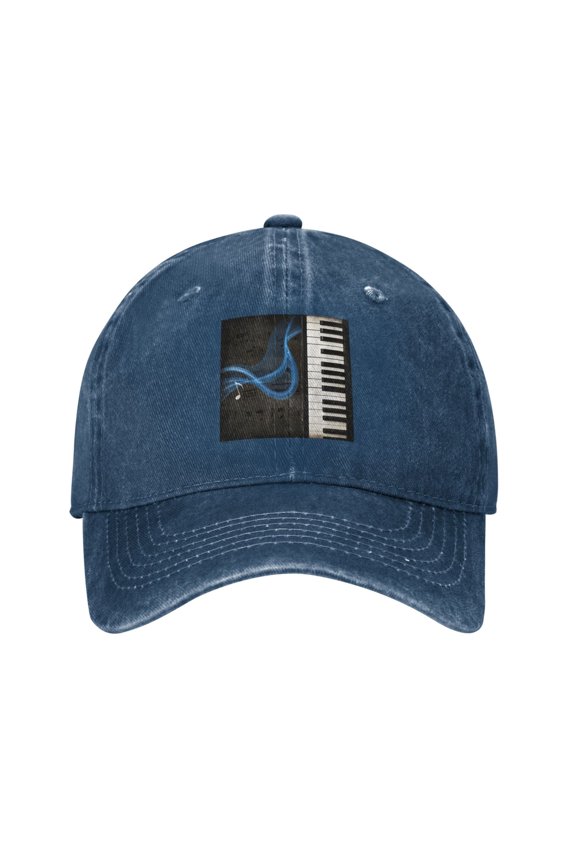 Men Women Washed Twill Baseball Cap Piano Keyboard Stave Adjustable Dad Hat Navy Blue