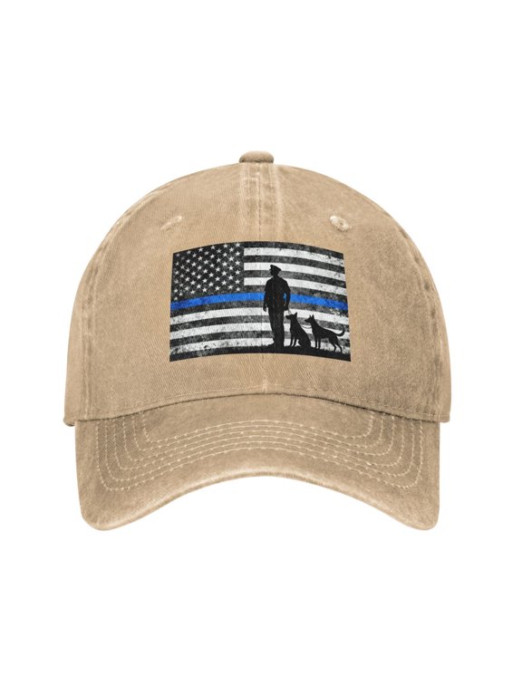 Men Women Washed Twill Baseball Cap Police Blue Line Flag Adjustable Dad Hat Natural