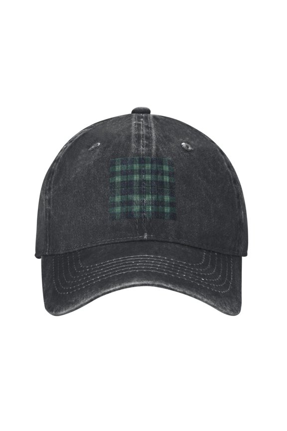 Men Women Washed Twill Baseball Cap Scottish Tartan Plaid Adjustable Dad Hat Black