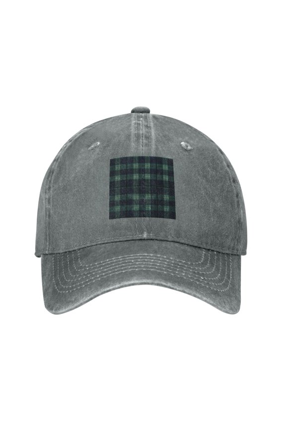 Men Women Washed Twill Baseball Cap Scottish Tartan Plaid Adjustable Dad Hat Gray