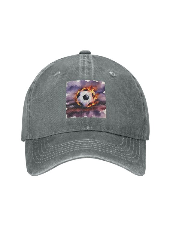 Men Women Washed Twill Baseball Cap Soccer-Flame Splashing Adjustable Dad Hat Gray
