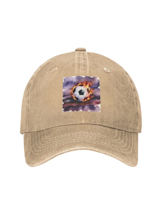 Men Women Washed Twill Baseball Cap Soccer-Flame Splashing Adjustable Dad Hat Natural