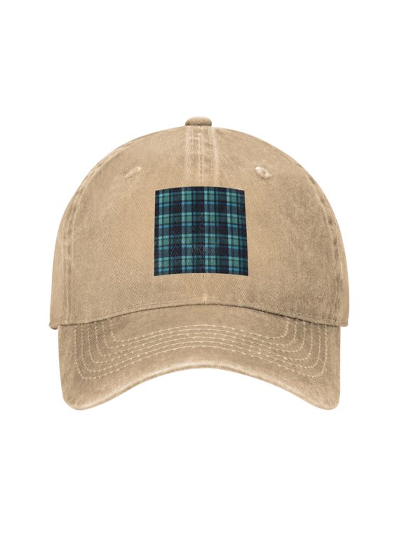 Men Women Washed Twill Baseball Cap Vintage Tartan Plaid Print Adjustable Dad Hat Natural