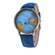 FLAMEEE Men Women Watch World Map Design Analog Quartz Watch BU 20mm Watch Band Leather Bulk with Face 1001 Wristwatches Replacement Watch Band Strap Watch Leather 16mm Leather Watch Band Bands for Mens Watc