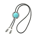 thumbnail image 1 of Men Women Western Bolotie Vintage Floral Stone Pendant Jewelry Faux Leather Rope Necktie Tie Metal Feathered Necklace, 1 of 9