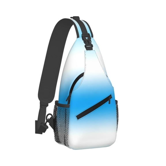 Men Women White Blue Gradient Sling Crossbody Chest Bag Backpack with Convertible Shoulder Strap