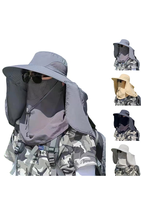 Men&Women Wide Brim Fishing Sun Hat with Removable Face and Neck Flap UPF 50+ UV Protection Safari Cap
