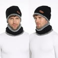 thumbnail image 1 of Men Women Winter Beanie Hat Scarf Set Warm Knit Hat Thick Fleece Lined Winter Cap Neck Warmer,Black, 1 of 8