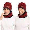 thumbnail image 1 of Men Women Winter Beanie Hat Scarf Set Warm Knit Hat Thick Fleece Lined Winter Cap Neck Warmer,Red, 1 of 8