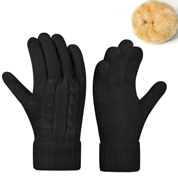 Men & Women Winter Gloves Touch Screen Thermal Warm Knitted Solid Color Elastic Cuff Glove For Cold Weather (Free Size, Black-A)