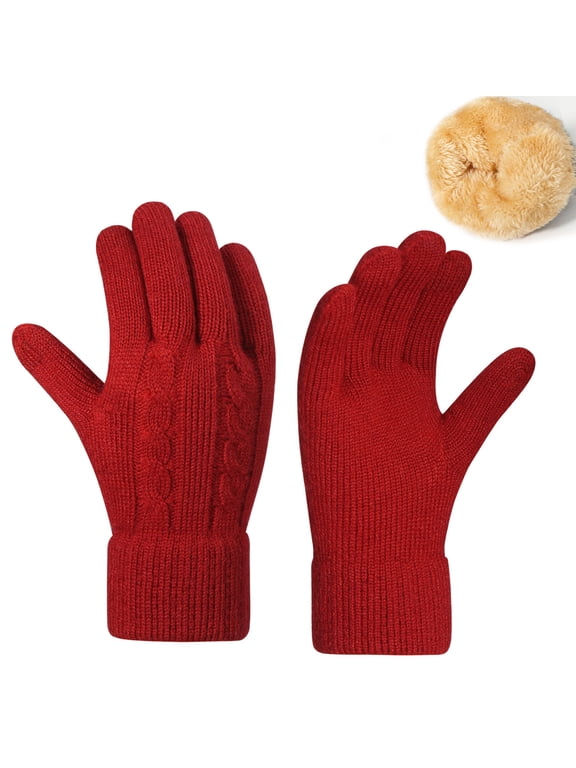 Men & Women Winter Gloves Touch Screen Thermal Warm Knitted Solid Color Elastic Cuff Glove For Cold Weather (Free Size, Red-A)