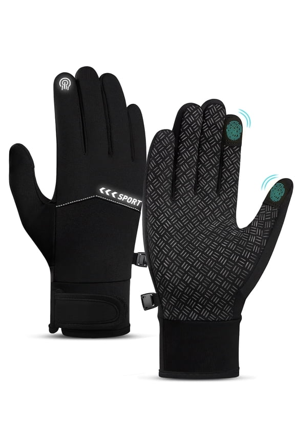 Men Women Winter Gloves With Touchscreen Fingers Anti-Slip Thin Water Resistant Warm Thermal Snow Gloves Cold Weather Bike Glove for Ski Running Driving Cycling Snowboarding Hunting Black M