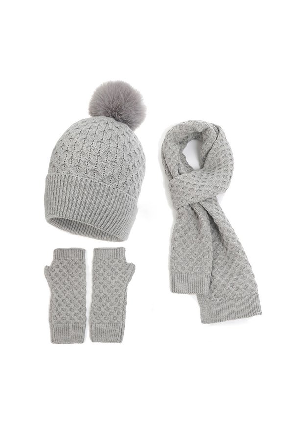 Men & Women Winter Hat Scarf Gloves Set, Warm Knit Argyle Diamond Pattern Set, Matching Winter Accessories, Cold Weather Essentials, Cozy Gift Set Grey