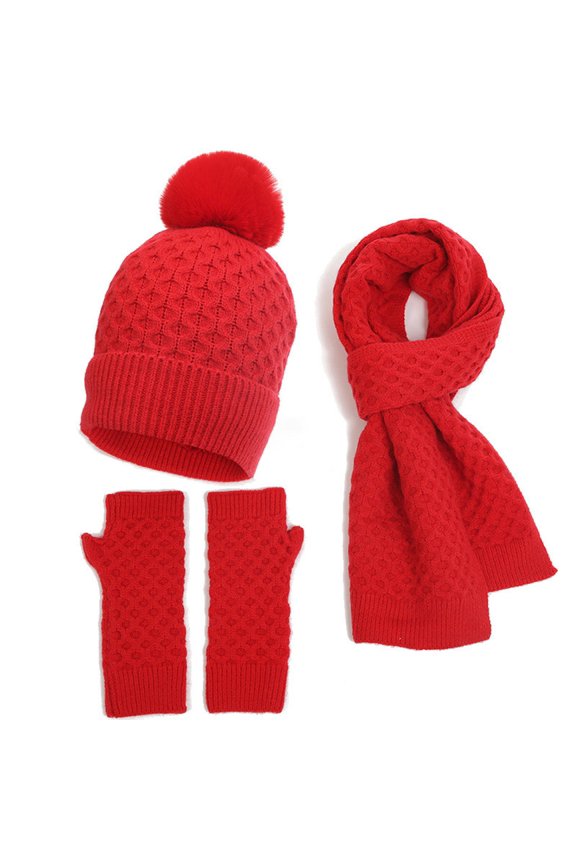 Men & Women Winter Hat Scarf Gloves Set, Warm Knit Argyle Diamond Pattern Set, Matching Winter Accessories, Cold Weather Essentials, Cozy Gift Set Red