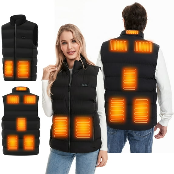 Men Women Winter Heated Vest Black 9 Heating Zones Warm Vest with Adjustable Temperature Control Heating