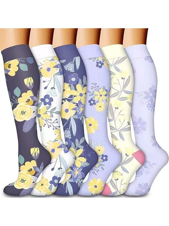 Men Women Winter Long Tube Socks Patterned Warm Compression, Multicolor