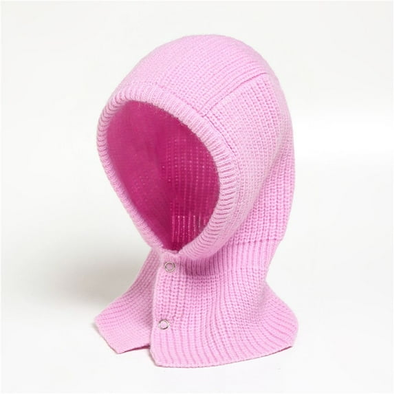 Men Women Winter Luxury Warm Snood Hat Collar Bufanda Cap Scarf Knitted Cap PINK