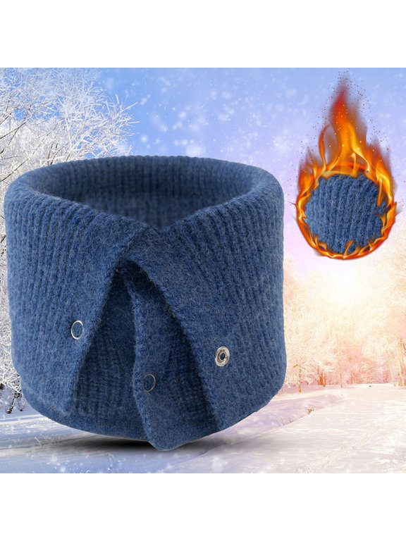 Men Women Winter Neckerchief Double Thick Knit Windproof Warm Scarf Wool Bib Ring for Outdoor, Blue