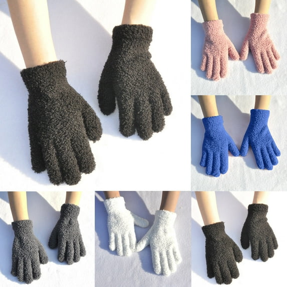Men Women Winter Thick Thermal Knit Solid Color Thermal Touchscreen Gloves