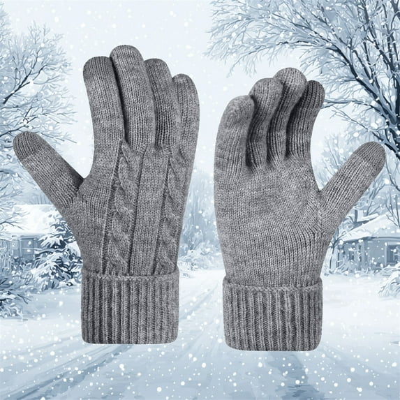 Men Women Winter Touchscreen Gloves, Fleece Lined Thermal Knit Gloves with Long Wrist Cuff, Unisex Warm Gloves for Outdoor Cycling Driving Grey