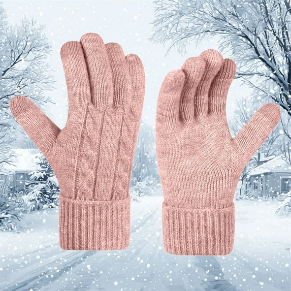 Men Women Winter Touchscreen Gloves, Fleece Lined Thermal Knit Gloves with Long Wrist Cuff, Unisex Warm Gloves for Outdoor Cycling Driving Pink