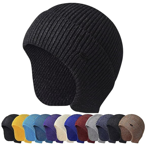 Men Women Winter Warm Hat Knitted Beanie Ear Flaps Earmuff Skull Cap Hat for Outdoor Ski Hiking (Charcoal Grey)
