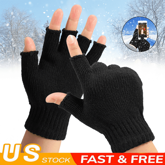 Men Women Winter Warm Knit Fingerless Mittens Half Finger Gloves Touch Screen Motorcycle Knitted Gloves