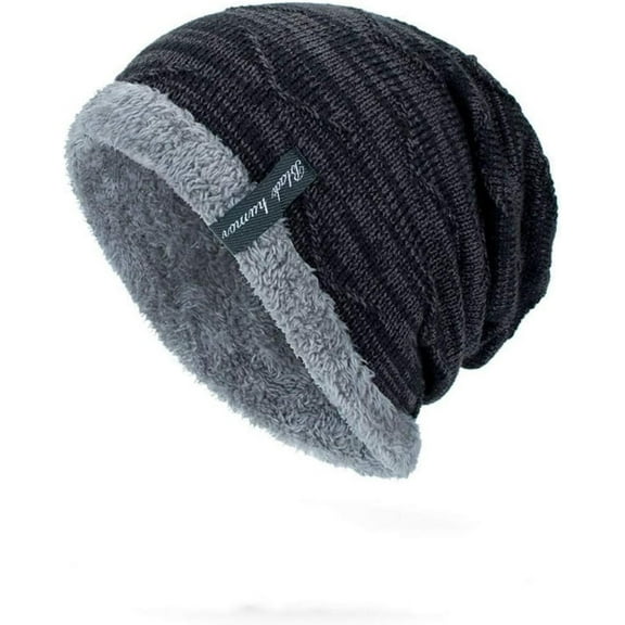 Men Women Winter Warm Knit Stretchy Beanie Cap Slouchy Outdoor Cap Hat Fleece Lined