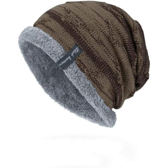 Men Women Winter Warm Knit Stretchy Beanie Cap Slouchy Outdoor Cap Hat Fleece Lined