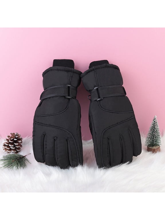 Men Women Winter Warm Thick Thermal Insulated Gloves Waterproof Snow Ski Gloves-Women-Black
