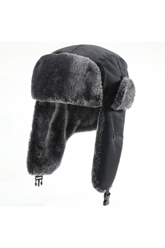 Men Women Winter Windproof Trapper Hat, Thickened Fleece Lined Ear Flap Cap for Cold Weather, Outdoor Warm Hat for Hiking and Snow Activities Black
