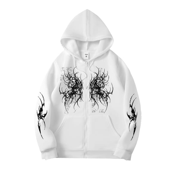 Men Women Y2K Zip Up Hoodie Dark Gothic Trendy Oversized Sweatshirt Grunge Alt Hoodie Sweatshirt Outwear