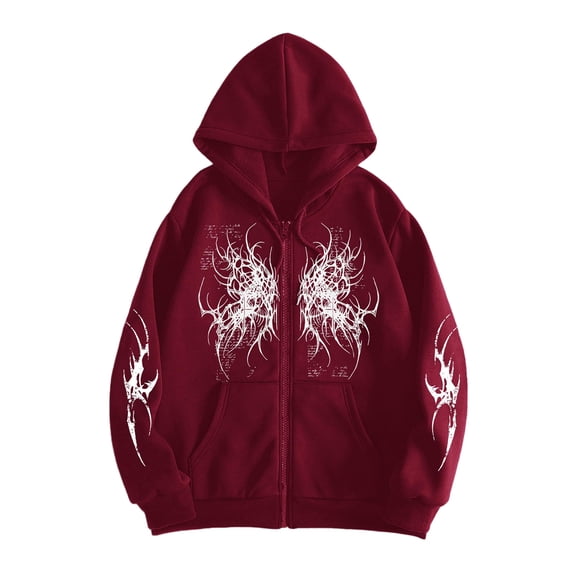 Men Women Y2K Zip Up Hoodie Dark Gothic Trendy Oversized Sweatshirt Grunge Alt Hoodie Sweatshirt Outwear