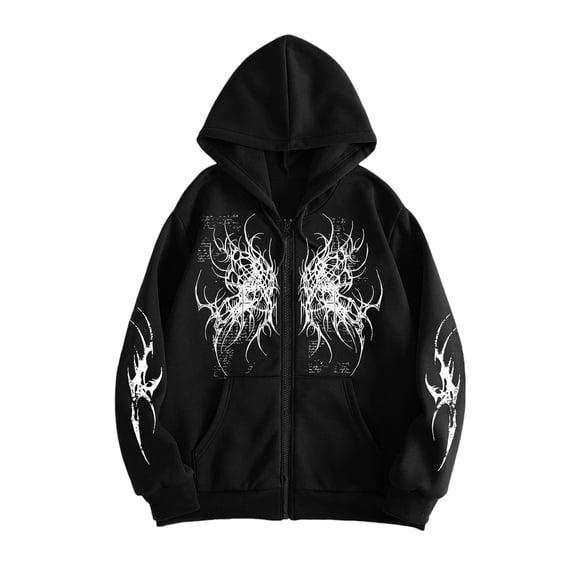 Men Women Y2K Zip Up Hoodie Dark Gothic Trendy Oversized Sweatshirt Grunge Alt Hoodie Sweatshirt Outwear