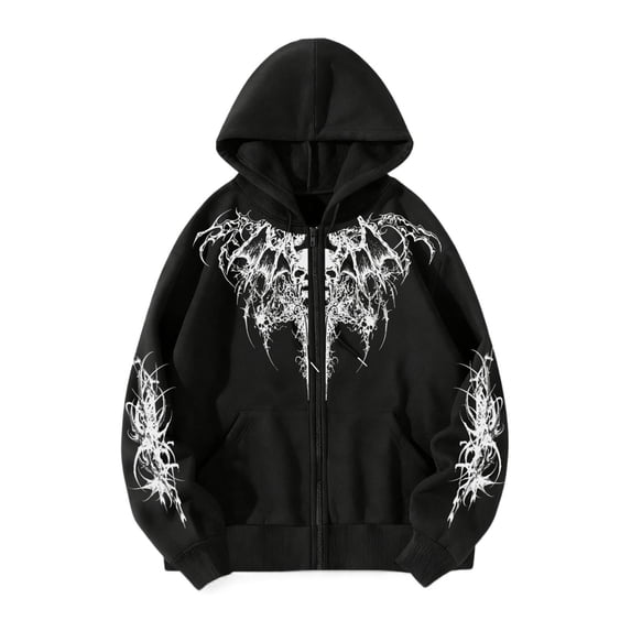 Men Women Y2K Zip Up Hoodie Gothic Graphic Grunge Emo Alt Baggy Hooded Sweatshirt Punk Streetwear