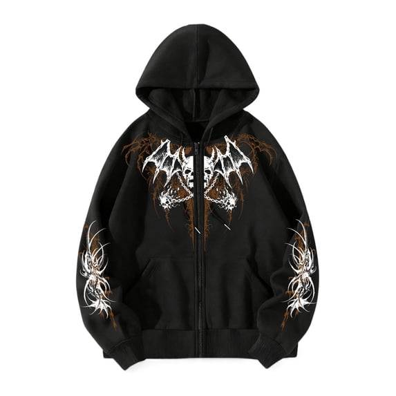 Men Women Y2K Zip Up Hoodie Gothic Graphic Grunge Emo Alt Baggy Hooded Sweatshirt Punk Streetwear
