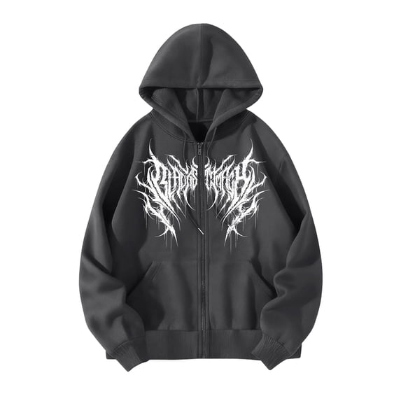 Men Women Y2K Zip Up Hoodie Gothic Graphic Sweatshirt Oversized Grunge Alt Hooded Jacket Punk Streetwear