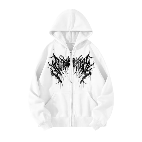 Men Women Y2K Zip Up Hoodie Gothic Graphic Sweatshirt Oversized Grunge Alt Hooded Jacket Punk Streetwear