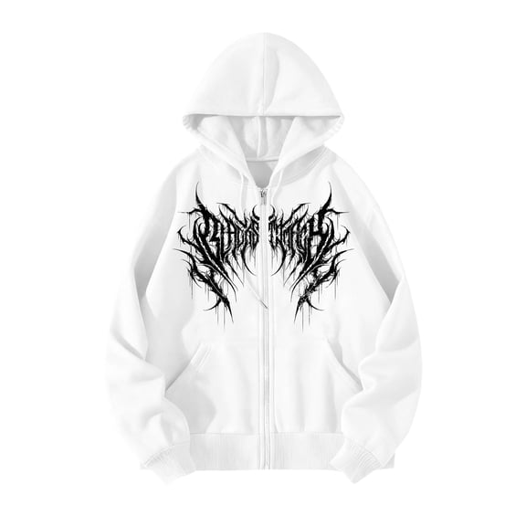 Men Women Y2K Zip Up Hoodie Gothic Graphic Sweatshirt Oversized Grunge Alt Hooded Jacket Punk Streetwear