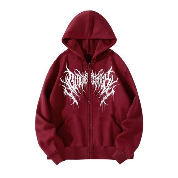 Men Women Y2K Zip Up Hoodie Gothic Graphic Sweatshirt Oversized Grunge Alt Hooded Jacket Punk Streetwear