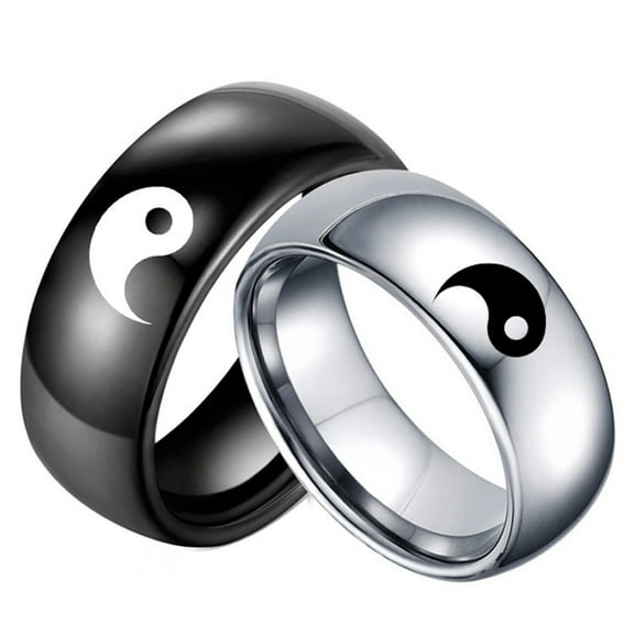 Men Women Yin Yang Sign Band Fashion Titanium Steel Ring Lover Couple Jewelry
