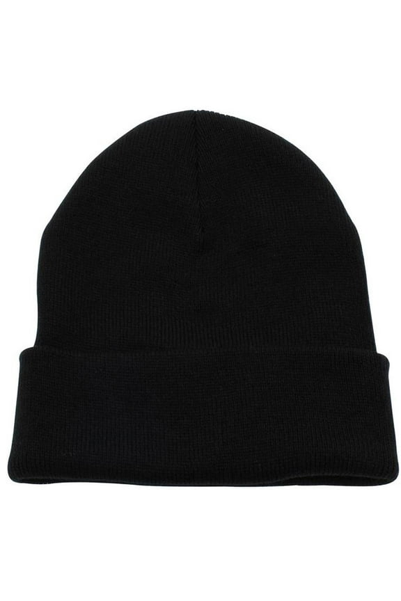 Men Women Youth Skull Cuffed Beanie Ski Toboggan Plain Knit Hat Cap - Black