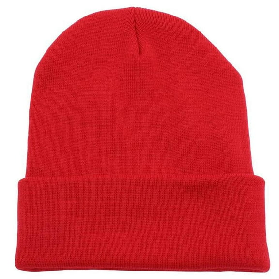 Men Women Youth Skull Cuffed Beanie Ski Toboggan Plain Knit Hat Cap - Red