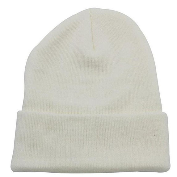 Men Women Youth Skull Cuffed Beanie Ski Toboggan Plain Knit Hat Cap - White