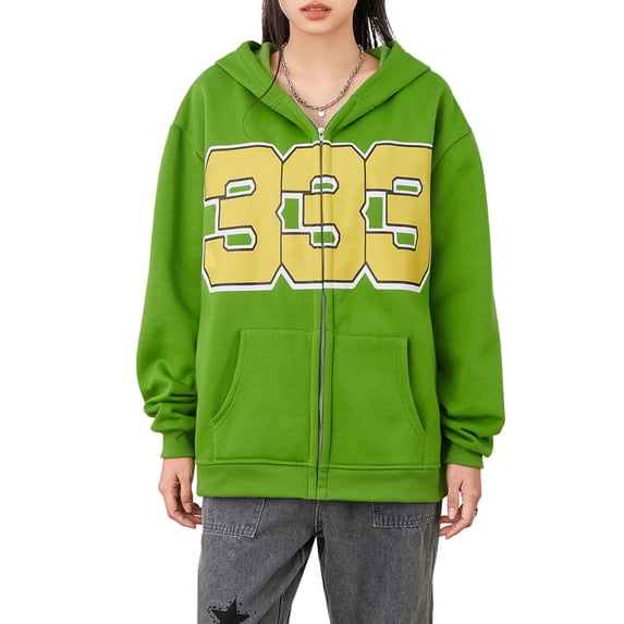 Men Women Zip Hoodies Letter Print Long Sleeve Oversized Sweatshirts