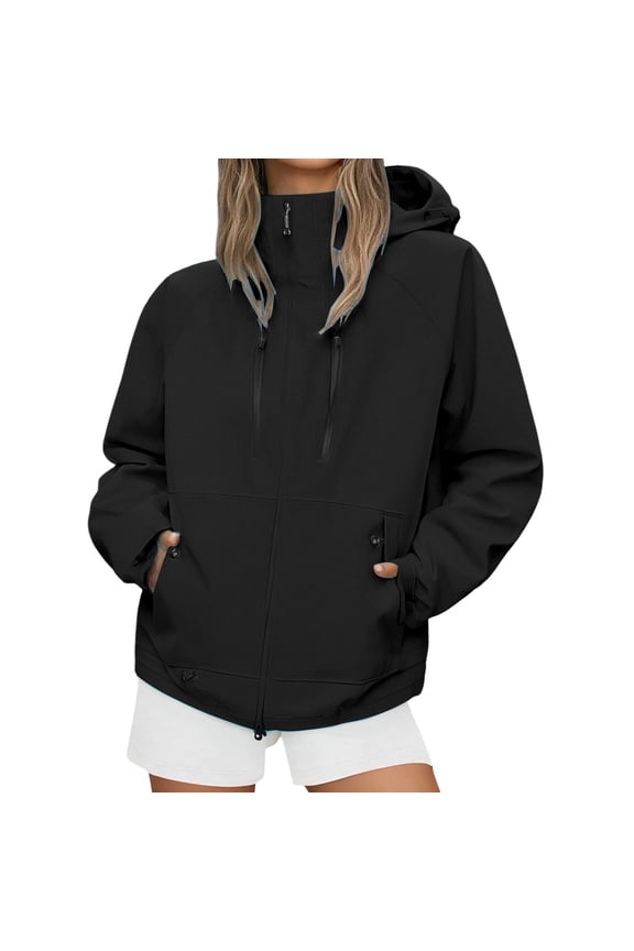 Men Women Zipper Hooded Jackets Solid Color Lightweight Outdoor Hiking Windproof Coat With Pockets Fall Winter Warm Thicken Workwear Outwears Clothes