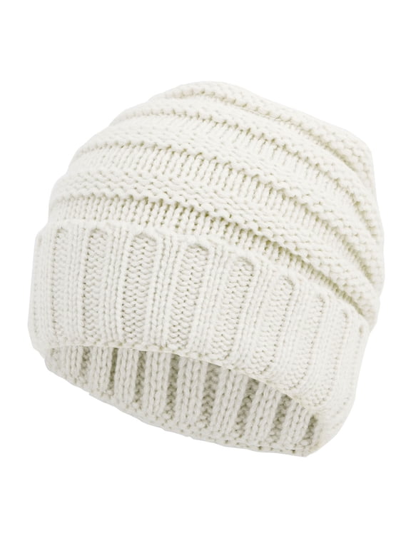 Men/Women's Chunky Soft Knitted Warm Winter Beanie Hat, Natural