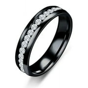 Men Women's Clear CZ All Around Eternity Ring Black Plated Stainless Steel Wedding Ring Band - Size 7